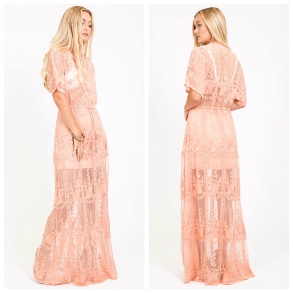 New blush lace embroidered maxi dress - Picture 2 of 2